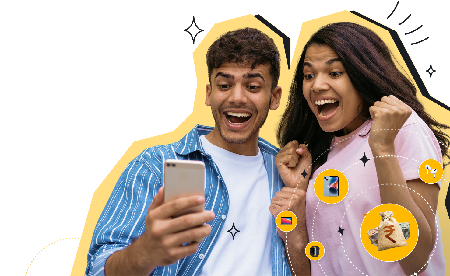 Excited users with phone